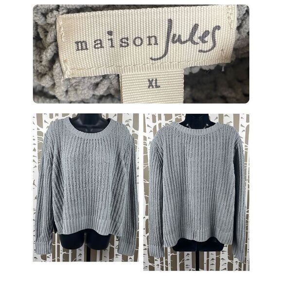 Maison Jules Grey Chenille Loose Knit Sweater sz XL - Picture 1 of 11